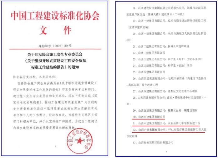 伟德BETVLCTOR1946六建集团荣获多项安全生产标准化荣誉